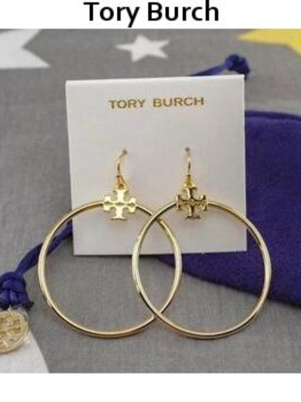 Tory Burch Stacked-T Gold Hoop Earrings (Brand New)